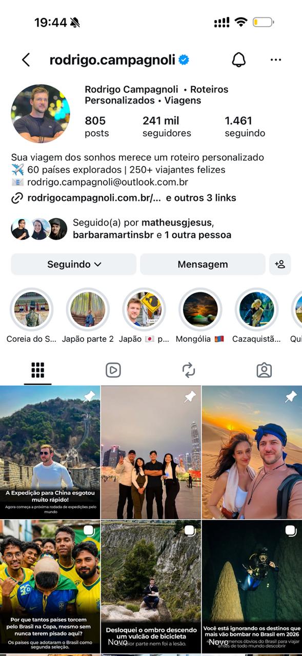 Perfil do aluno Rodrigo Campagnoli - Roteiros de Viagem